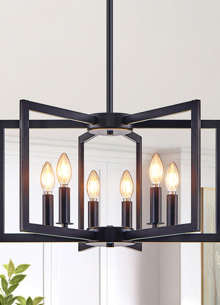 Likeshoppe Industrial Black Metal Chandelier with 6 Lights – Modern Geometric Pendant Lighting for Dining Room or Kitchen