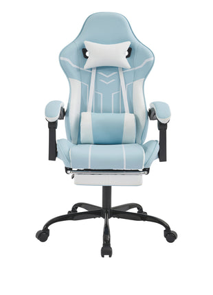 Ergonomic Gaming Chair with Footrest – Reclining Computer Desk Chair with Lumbar Massage Blue White