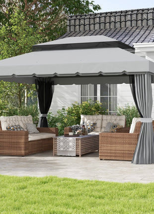 10' x 13' Patio Gazebo with Aluminum Frame – Outdoor Canopy Shelter with Netting & Curtains