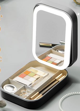 Portable Travel Makeup Bag with LED Mirror | Rechargeable Cosmetic Organizer with Dimmable Light | Likeshoppe