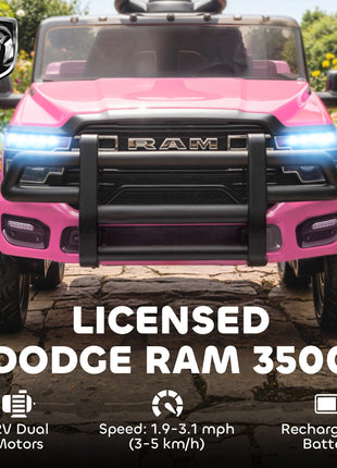 12V Kids Ride on Car, Licensed Dodge RAM 3500 Ride on Toys with Dual Motors, Remote Control for Toddlers, Pink
