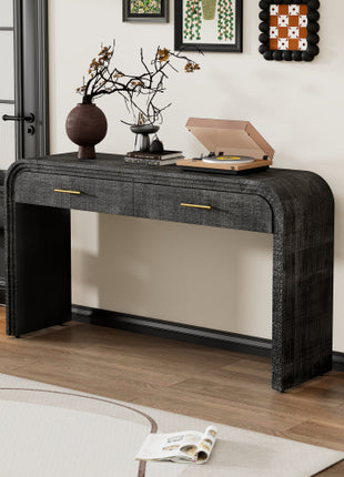 Vintage Silhouette Likeshoppe Console Table in Antique Black – Entryway Table with Drawers & Modern Curved Design (59”)