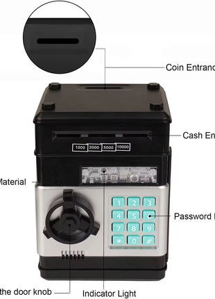 Kids Electronic Piggy Bank ATM – Password Money Saving Box with Auto Cash Scroll