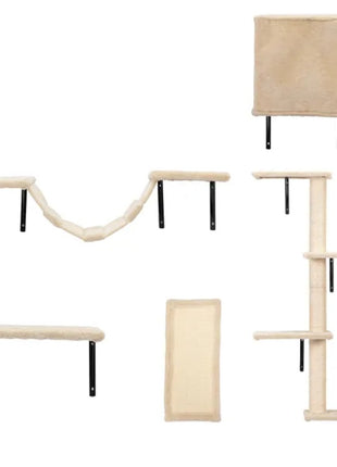 5PCS Wall Mounted Cat Climber Set – Floating Cat Shelves Bridge Scratching Activity Tree