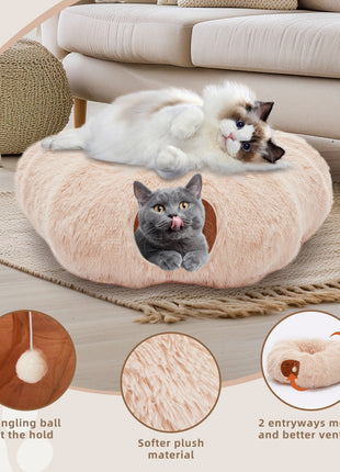 Cat Tunnel Bed Plush Donut Cat Cave – Peekaboo Indoor Tunnel Bed for Cats Kittens