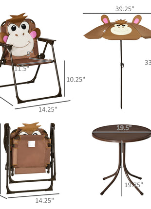 Kids Outdoor Table and Chair Set with Umbrella – Monkey 4-Piece Patio Furniture Set for Backyard Ages 3–6