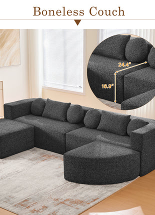 114.9" Modular Sectional Sofa – Boneless U-Shape Couch with Deep Seating (Black Boucle)