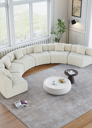 Likeshoppe Curved Modular Chenille Sectional Sofa – Beige 6-Seat Semi-Circular Cloud Couch with Pillows for Living Room
