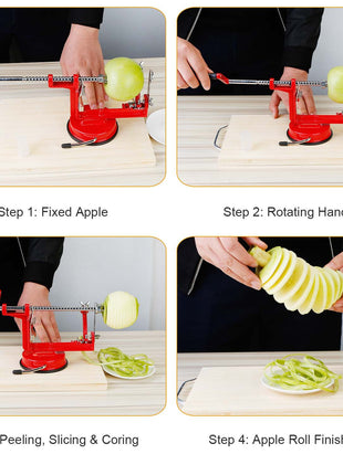 3-in-1 Apple Peeler Slicer Corer – Stainless Steel Hand Crank Fruit Peeling Machine with Suction Base