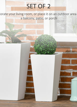 Likeshoppe White Outdoor Planter Set of 2 – Modern Concrete Style Flower Pots for Patio, Balcony & Garden