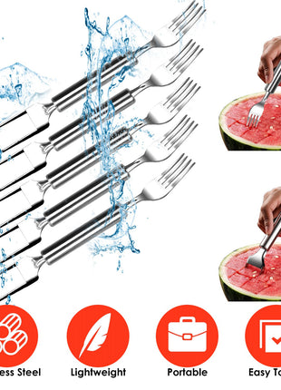 5PCS 2-in-1 Watermelon Cutter Fork Set – Stainless Steel Fruit Slicer for Easy Cubes
