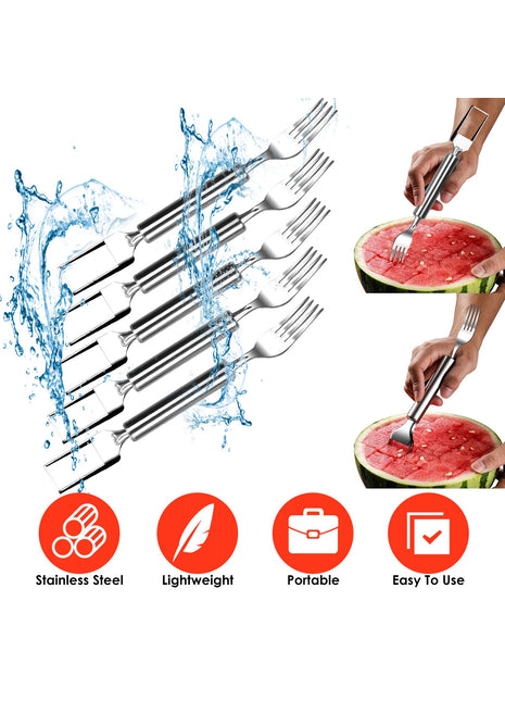 5PCS 2-in-1 Watermelon Cutter Fork Set – Stainless Steel Fruit Slicer for Easy Cubes