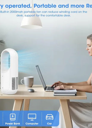 Likeshoppe Portable Bladeless Desk Fan Rechargeable – Quiet Personal Cooling Fan with 6 Speeds & LED Display for Bedroom & Office