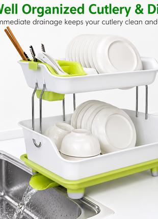 Double Layer Dish Rack – Kitchen Countertop Dish Drying Organizer