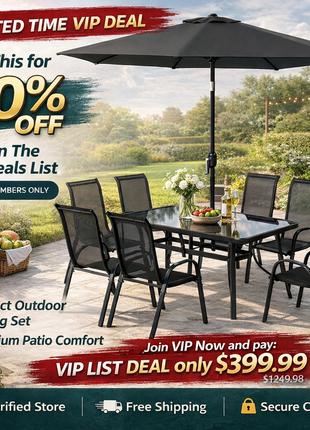 8 Piece Patio Dining Set with Umbrella – Outdoor Table & 6 Chairs