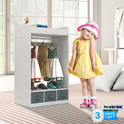 AX4- Kids Costume Organizer, Costume Rack, Kids Armoire, Open Hanging Armoire Closet with Mirror-WHITE - Likeshoppe 