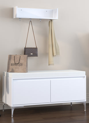 Wall Mounted Entryway Shelf with Hooks & Shoe Storage Bench – Modern Organizer