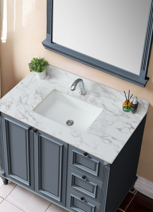 43" Carrara White Bathroom Vanity Top with Sink – Sintered Stone Countertop with Backsplash