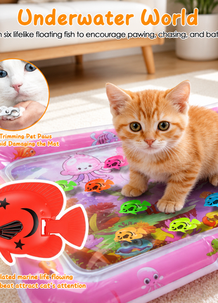 Interactive Cat Water Mat – LED Sensory Play Mat with Floating Fish Toys