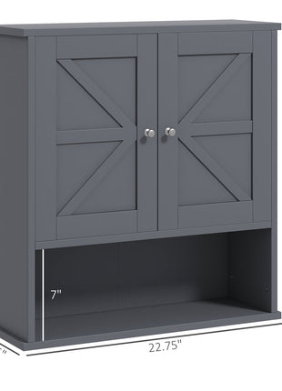 Farmhouse Wall-Mounted Medicine Cabinet – Gray Bathroom Cabinet with Barn Doors & Adjustable Shelf