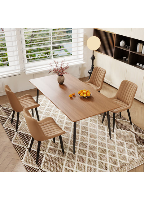 Likeshoppe Set Of 4 Modern PU Leather Dining Chairs With Thick Cushions & Metal Legs, Armless Faux Leather Side Chairs For Kitchen, Dining Room