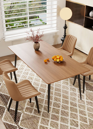 Likeshoppe Set Of 4 Modern PU Leather Dining Chairs With Thick Cushions & Metal Legs, Armless Faux Leather Side Chairs For Kitchen, Dining Room