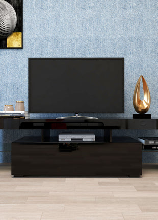 Likeshoppe Modern Black TV Stand 20 Colors LED TV Stand W Remote Control Lights-lsb
