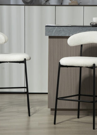 Teddy Fabric Likeshoppe Counter Height Bar Stool – Modern Kitchen Island Bar Chair with Black Metal Base & Footrest