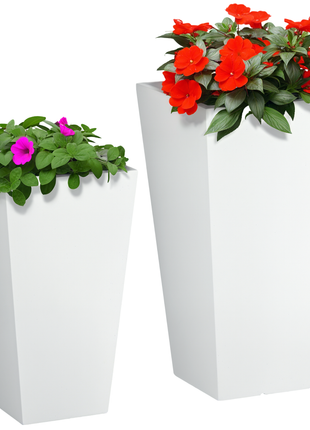 Likeshoppe White Outdoor Planter Set of 2 – Modern Concrete Style Flower Pots for Patio, Balcony & Garden