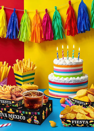 36PCS Fiesta Snack Tray Set – Mexican Party Popcorn Candy Boxes for Movie Night & Cinco De Mayo