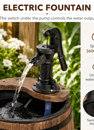 LIKESHOPPE 23" Rustic Wooden Water Pump Fountain – Outdoor Barrel Water Feature with Planter