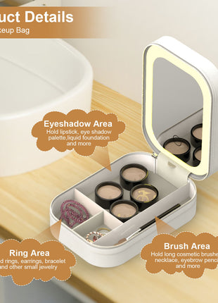 Portable Travel Makeup Bag with LED Mirror | Rechargeable Cosmetic Organizer with Dimmable Light | Likeshoppe