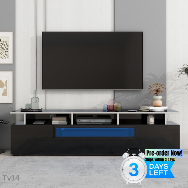 TV14-TREND Modern TV Stand with Push to Open Doors, UV High-Gloss Entertainment Center with Acrylic Board for TVs Up to 80", Stylish TV Cabinet with LED Color Changing Lights for Living Room, Black - Likeshoppe 