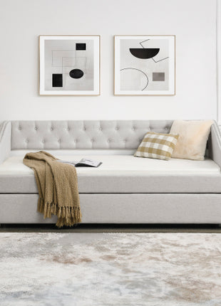 Likeshoppe Daybed with Trundle – Upholstered Mid-Century Sofa Bed with Button Tufted Back, Beige