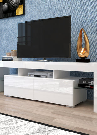 Likeshoppe White Entertainment Center with Remote Control RGB Lights &amp; Storage-lsb