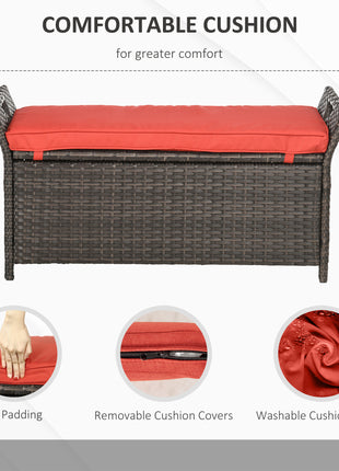 Outdoor Rattan Storage Bench with Cushion – Wicker Patio Storage Seat for Garden, Deck & Poolside