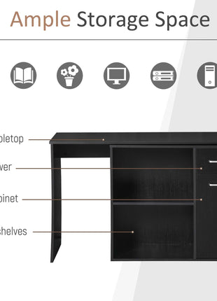 Likeshoppe L Shaped Computer Desk, 180° Rotating Corner Desk with Storage Shelves, Drawer and Cabinet, Study Workstation for Home Office, Black