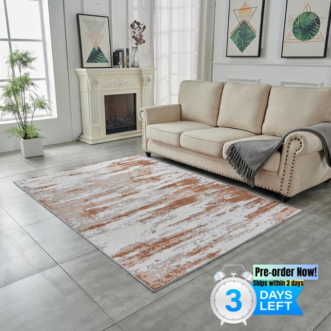 AQ3- ZARA Collection Abstract Design Gray Brown Rust Machine Washable Super Soft Area Rug - Likeshoppe 