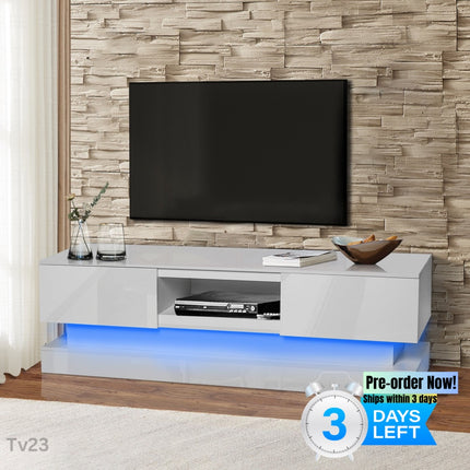 TV23- 51.18inch WHITE morden TV Stand with LED Lights,high glossy front TV Cabinet,can be assembled in Lounge Room, Living Room or Bedroom,color:WHITE - Likeshoppe 