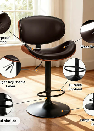 LIKESHOPPE Adjustable 360° Swivel Bar Stools with Back & PU Leather Seat – Set of 2