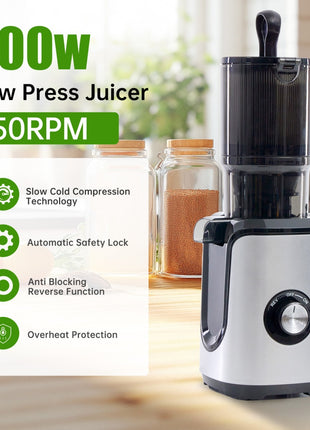 Cold Press Juicer with Wide Feed Chute – 200W Slow Masticating Juicer for Whole Fruits & Vegetables