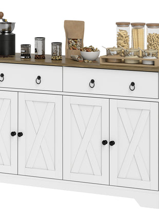 Farmhouse Sideboard Buffet Cabinet with Barn Doors – Rustic Kitchen Credenza Storage Cabinet with Drawers