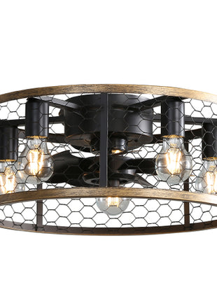 Likeshoppe 20 Inch Caged Ceiling Fan with Light & Remote – Modern Black Flush Mount Fan with 6 Speeds, Quiet DC Motor for Bedroom & Kitchen