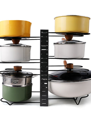 Adjustable Pot & Pan Organizer Rack – Kitchen Storage Rack for Pots, Lids, and Cookware