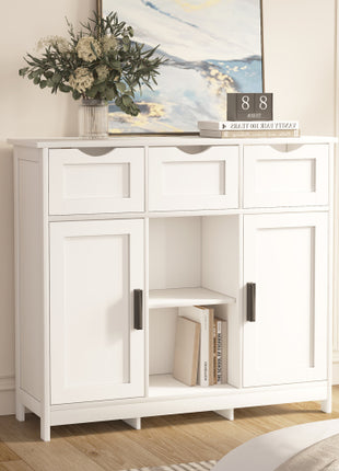Multi-Storage Accent Cabinet – White Floor Cabinet with Drawers, Doors & Adjustable Shelves