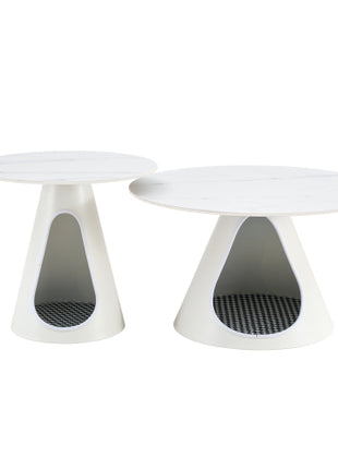 2-Piece Round Coffee Table Set with Cat Beds – Marble Top Modern Pet Friendly Living Room Tables