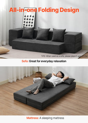 Convertible Folding Sofa Bed Chair with Lumbar Pillow – Floor Sleeper Lounge Chair with Washable Cover for Small Spaces