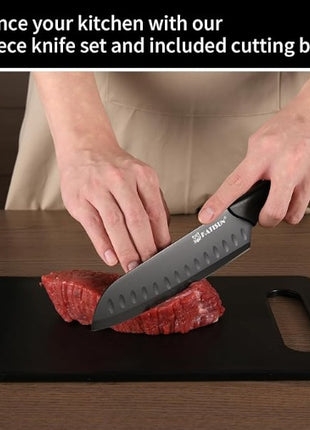 16-Piece Kitchen Knife Set with Block & Cutting Board – German Stainless Steel Knife Set with Steak Knives & Sharpener