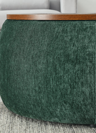 Round Storage Ottoman with Hidden Storage & Small Seat – 2-in-1 Upholstered Footstool and End Table (Green)