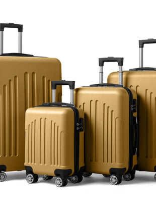 4 Piece ABS Retro Suitcase Set – Mustard Yellow Vertical Stripe Luggage